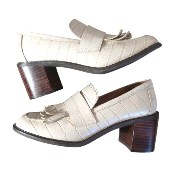 ALL BLACK Cream Croc Embossed Heeled Loafers Size 9.5 - Picture 14 of 14